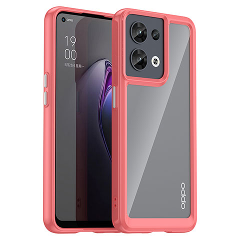 Oppo Reno9 5G用ハイブリットバンパーケース クリア透明 プラスチック カバー J01S Oppo レッド