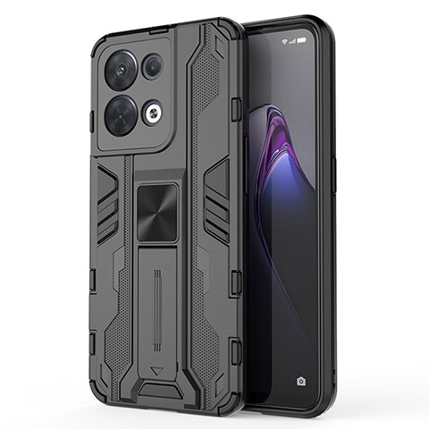 Oppo Reno9 5G用ハイブリットバンパーケース スタンド プラスチック 兼シリコーン カバー マグネット式 Oppo ブラック