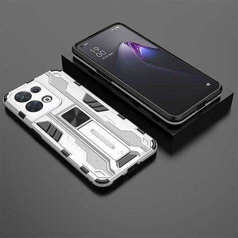 Oppo Reno9 Pro 5G用ハイブリットバンパーケース スタンド プラスチック 兼シリコーン カバー マグネット式 T02 Oppo ホワイト