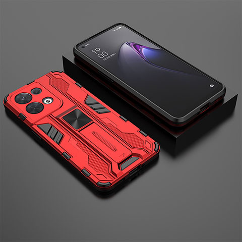 Oppo Reno9 Pro 5G用ハイブリットバンパーケース スタンド プラスチック 兼シリコーン カバー マグネット式 T02 Oppo レッド