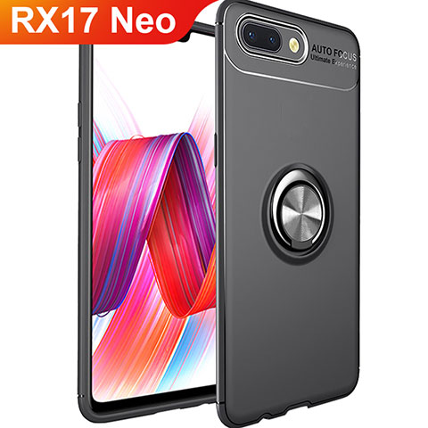 Oppo RX17 Neo用極薄ソフトケース シリコンケース 耐衝撃 全面保護 アンド指輪 マグネット式 バンパー Oppo ブラック