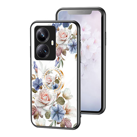 Realme 10 Pro+ Plus 5G用ハイブリットバンパーケース プラスチック 鏡面 花 カバー S01 Realme ホワイト