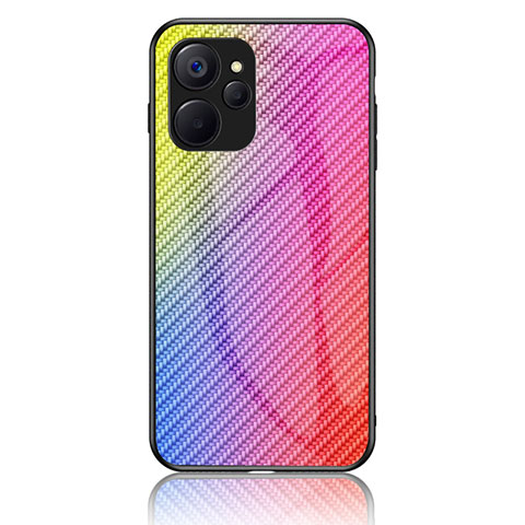 Realme 10T 5G用ハイブリットバンパーケース プラスチック 鏡面 虹 グラデーション 勾配色 カバー LS2 Realme ピンク