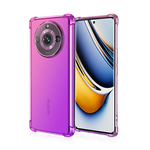 Realme 11 Pro+ Plus 5G用極薄ソフトケース グラデーション 勾配色 クリア透明 Realme ローズレッド