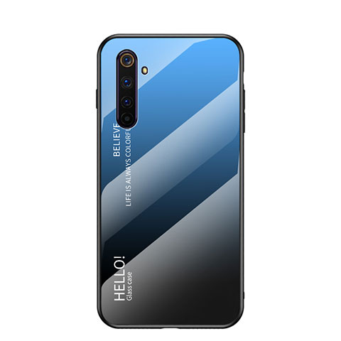 Realme 6用ハイブリットバンパーケース プラスチック 鏡面 虹 グラデーション 勾配色 カバー Realme ネイビー