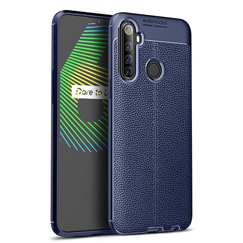 Realme 6i用シリコンケース ソフトタッチラバー レザー柄 カバー S01 Realme ネイビー