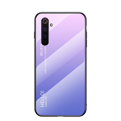 Realme 6s用ハイブリットバンパーケース プラスチック 鏡面 虹 グラデーション 勾配色 カバー Realme パープル