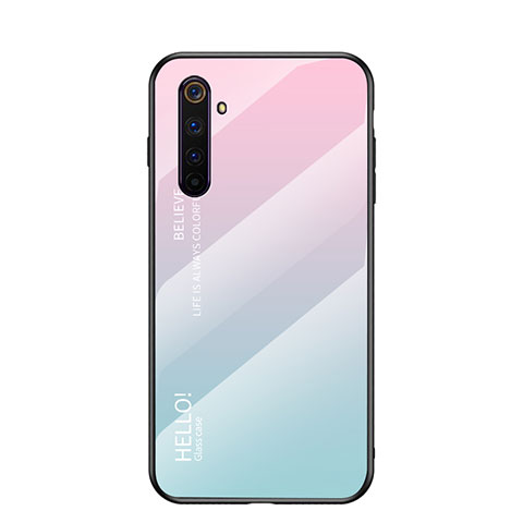 Realme 6s用ハイブリットバンパーケース プラスチック 鏡面 虹 グラデーション 勾配色 カバー Realme ピンク