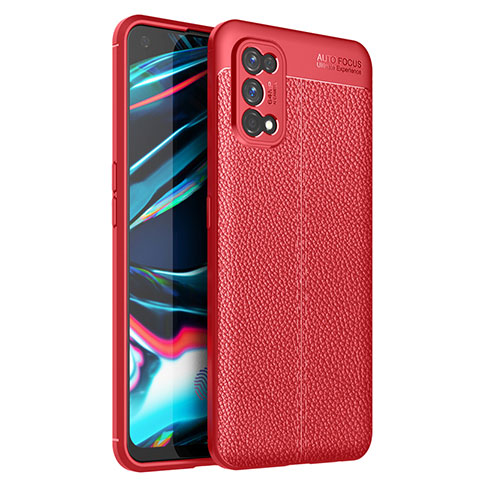 Realme 7 Pro用シリコンケース ソフトタッチラバー レザー柄 カバー Realme レッド