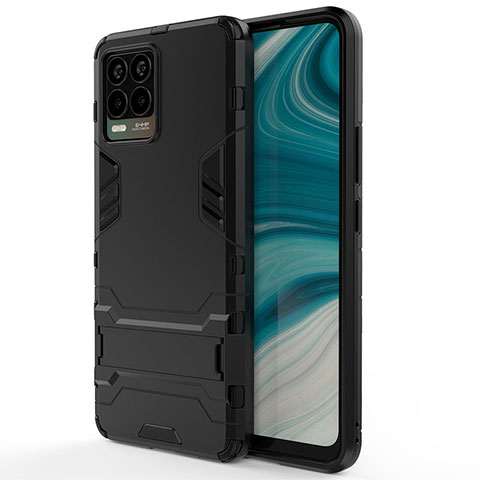 Realme 8 4G用ハイブリットバンパーケース スタンド プラスチック 兼シリコーン カバー KC1 Realme ブラック