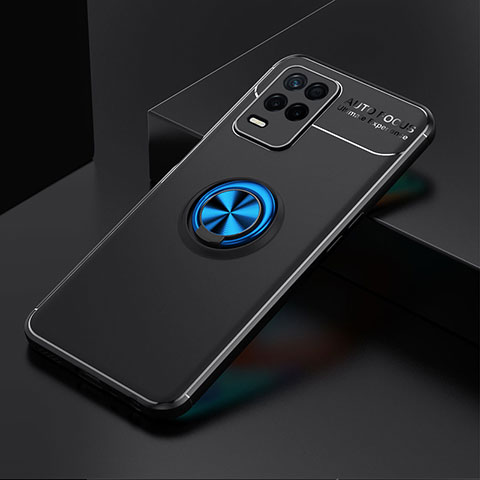 Realme 8 5G用極薄ソフトケース シリコンケース 耐衝撃 全面保護 アンド指輪 マグネット式 バンパー SD1 Realme ネイビー・ブラック