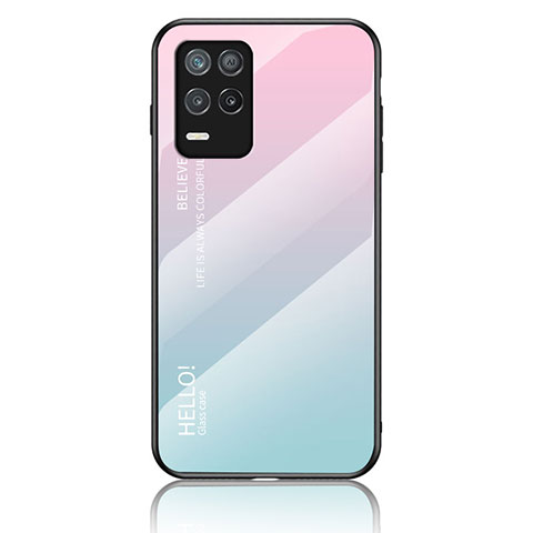 Realme 8 5G用ハイブリットバンパーケース プラスチック 鏡面 虹 グラデーション 勾配色 カバー LS1 Realme シアン