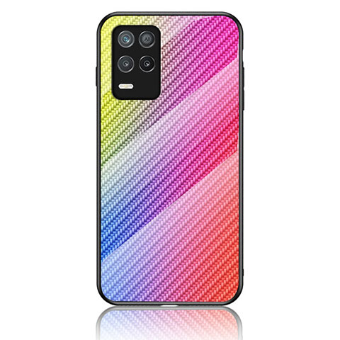 Realme 8 5G用ハイブリットバンパーケース プラスチック 鏡面 虹 グラデーション 勾配色 カバー LS2 Realme ピンク