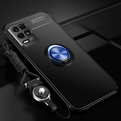 Realme 8 5G用極薄ソフトケース シリコンケース 耐衝撃 全面保護 アンド指輪 マグネット式 バンパー SD3 Realme ネイビー・ブラック