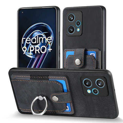 Realme 9 4G用シリコンケース ソフトタッチラバー レザー柄 カバー SD1 Realme ブラック