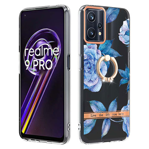 Realme 9 Pro 5G用シリコンケース ソフトタッチラバー バタフライ パターン カバー アンド指輪 Y06B Realme ネイビー