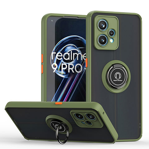 Realme 9 Pro 5G用ハイブリットバンパーケース プラスチック アンド指輪 マグネット式 QW2 Realme オリーブグリーン