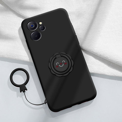 Realme 9i 5G用極薄ソフトケース シリコンケース 耐衝撃 全面保護 アンド指輪 マグネット式 バンパー S01 Realme ブラック
