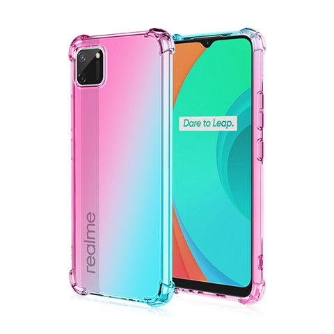 Realme C11用極薄ソフトケース グラデーション 勾配色 クリア透明 G01 Realme シアン