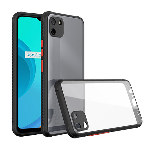 Realme C11用ハイブリットバンパーケース クリア透明 プラスチック 鏡面 カバー Realme ブラック