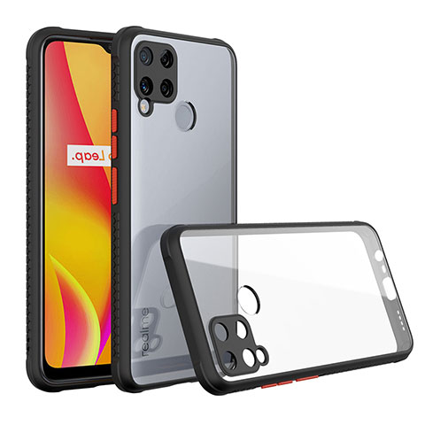 Realme C15用ハイブリットバンパーケース クリア透明 プラスチック 鏡面 カバー Realme ブラック