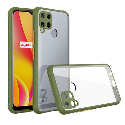 Realme C15用ハイブリットバンパーケース クリア透明 プラスチック 鏡面 カバー Realme グリーン