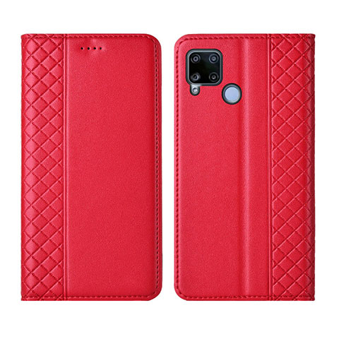 Realme C15用手帳型 レザーケース スタンド カバー Realme レッド