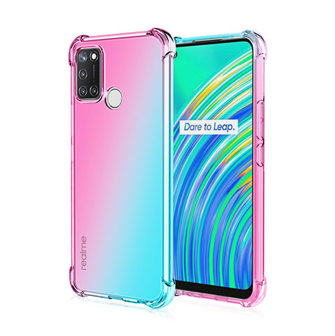 Realme C17用極薄ソフトケース シリコンケース 耐衝撃 全面保護 クリア透明 H02 Realme シアン