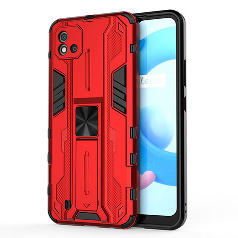 Realme C20用ハイブリットバンパーケース スタンド プラスチック 兼シリコーン カバー マグネット式 KC3 Realme レッド