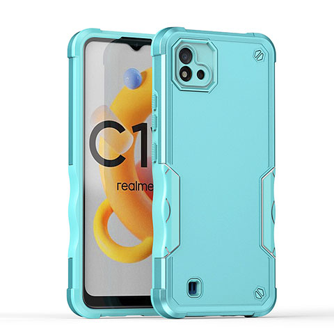 Realme C20用ハイブリットバンパーケース プラスチック 兼シリコーン カバー QW1 Realme ライトブルー