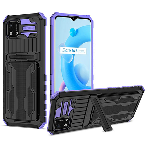 Realme C20A用ハイブリットバンパーケース スタンド プラスチック 兼シリコーン カバー YF1 Realme パープル