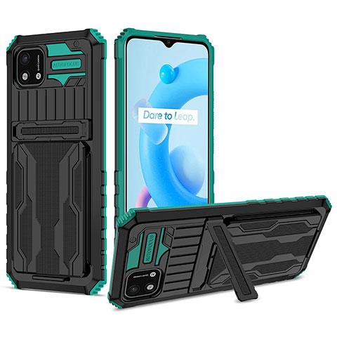 Realme C20A用ハイブリットバンパーケース スタンド プラスチック 兼シリコーン カバー YF1 Realme グリーン