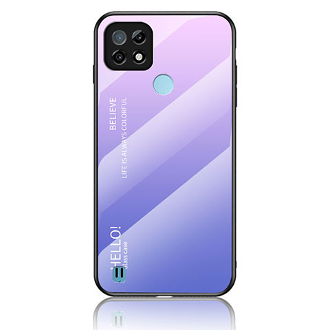 Realme C21用ハイブリットバンパーケース プラスチック 鏡面 虹 グラデーション 勾配色 カバー LS1 Realme ラベンダー