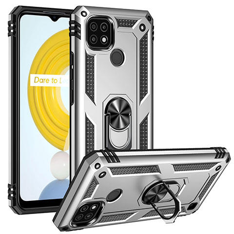 Realme C21用ハイブリットバンパーケース プラスチック アンド指輪 マグネット式 MQ2 Realme シルバー