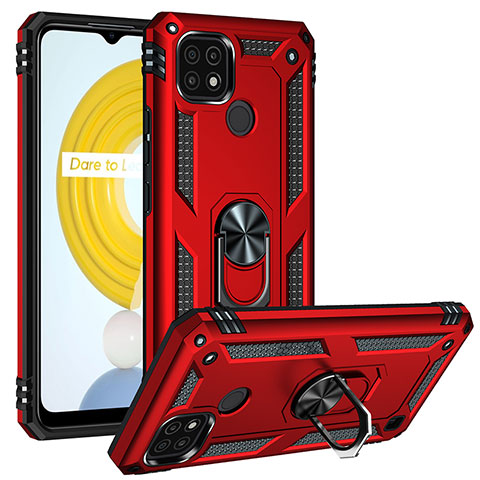 Realme C21用ハイブリットバンパーケース プラスチック アンド指輪 マグネット式 MQ2 Realme レッド