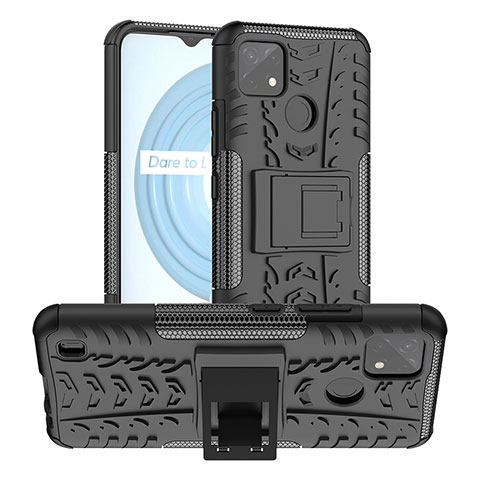 Realme C21Y用ハイブリットバンパーケース スタンド プラスチック 兼シリコーン カバー JX2 Realme ブラック