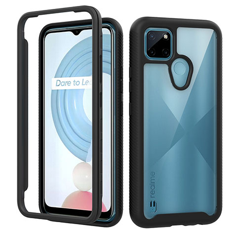 Realme C21Y用360度 フルカバー ハイブリットバンパーケース クリア透明 プラスチック カバー ZJ1 Realme ブラック