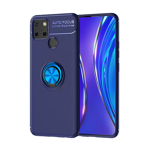 Realme C25S用極薄ソフトケース シリコンケース 耐衝撃 全面保護 アンド指輪 マグネット式 バンパー SD2 Realme ネイビー