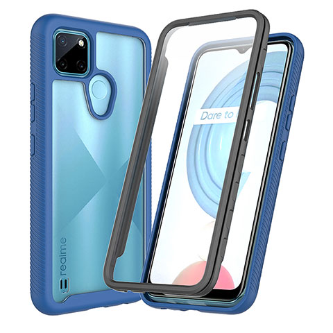 Realme C25Y用360度 フルカバー ハイブリットバンパーケース クリア透明 プラスチック カバー ZJ4 Realme ネイビー