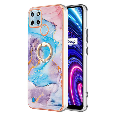 Realme C25Y用シリコンケース ソフトタッチラバー バタフライ パターン カバー アンド指輪 Y03B Realme ネイビー