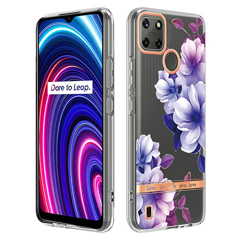 Realme C25Y用シリコンケース ソフトタッチラバー バタフライ パターン カバー Y06B Realme パープル