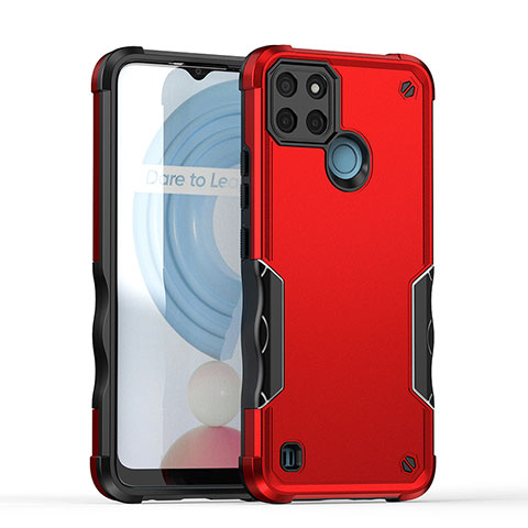 Realme C25Y用ハイブリットバンパーケース プラスチック 兼シリコーン カバー QW1 Realme レッド