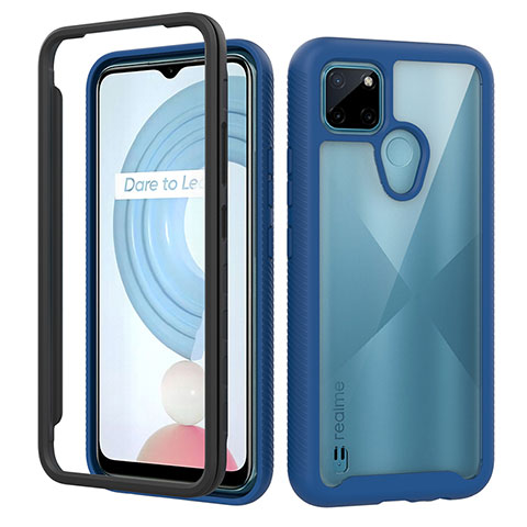 Realme C25Y India用360度 フルカバー ハイブリットバンパーケース クリア透明 プラスチック カバー ZJ1 Realme ネイビー