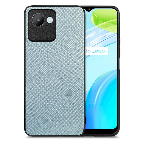 Realme C30用シリコンケース ソフトタッチラバー レザー柄 カバー S02D Realme ブルー