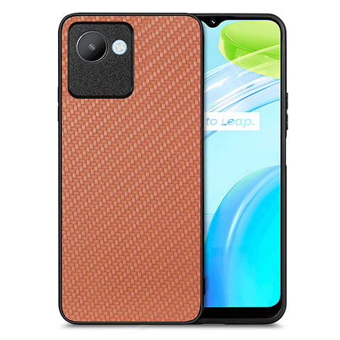 Realme C30s用シリコンケース ソフトタッチラバー レザー柄 カバー S03D Realme ブラウン