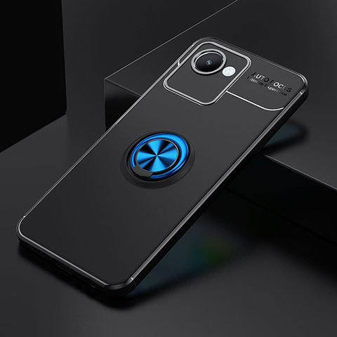 Realme C30s用極薄ソフトケース シリコンケース 耐衝撃 全面保護 アンド指輪 マグネット式 バンパー SD1 Realme ネイビー・ブラック