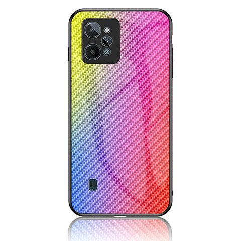 Realme C31用ハイブリットバンパーケース プラスチック 鏡面 虹 グラデーション 勾配色 カバー LS2 Realme ピンク