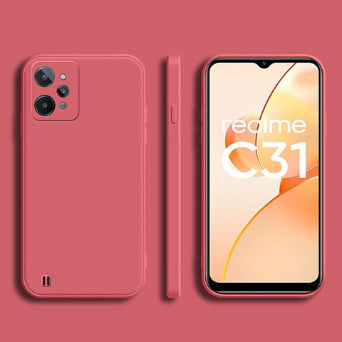 Realme C31用360度 フルカバー極薄ソフトケース シリコンケース 耐衝撃 全面保護 バンパー Realme レッド