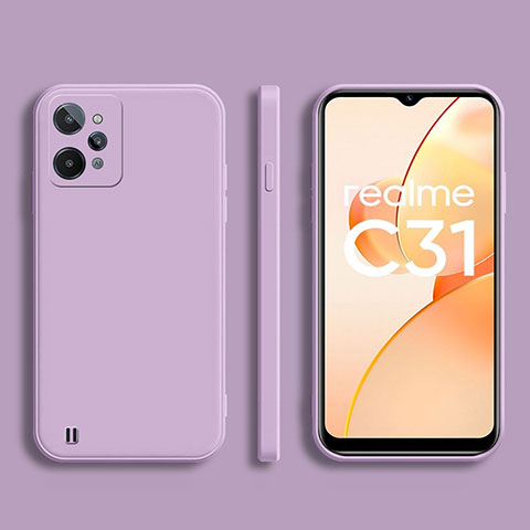 Realme C31用360度 フルカバー極薄ソフトケース シリコンケース 耐衝撃 全面保護 バンパー Realme ラベンダー