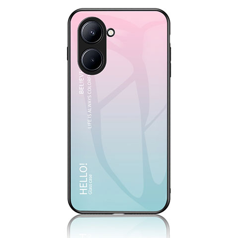 Realme C33 (2023)用ハイブリットバンパーケース プラスチック 鏡面 虹 グラデーション 勾配色 カバー LS1 Realme シアン